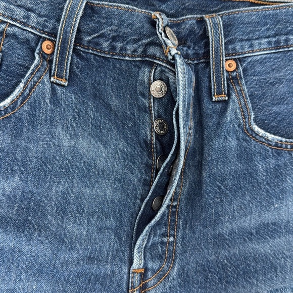 Levi's 501 Blue Jean Shorts with Distressed Details - Picture 5 of 7